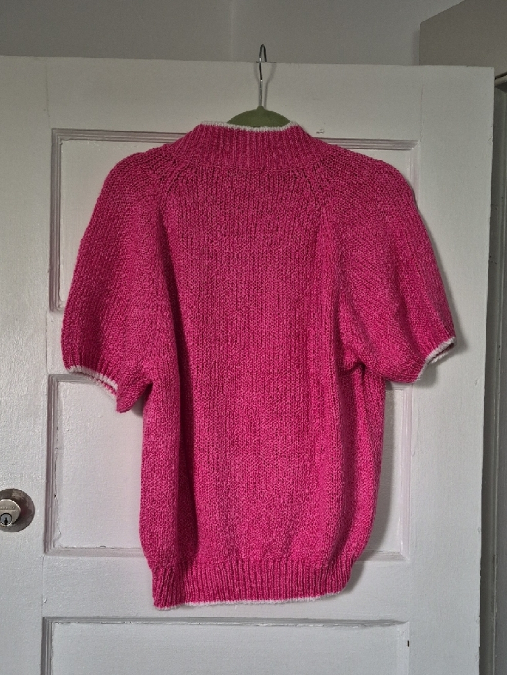 Vintage Pink Short Sleeve Crew Polo Sweater Grannycore Cottagecore 80s Large - Picture 8 of 12